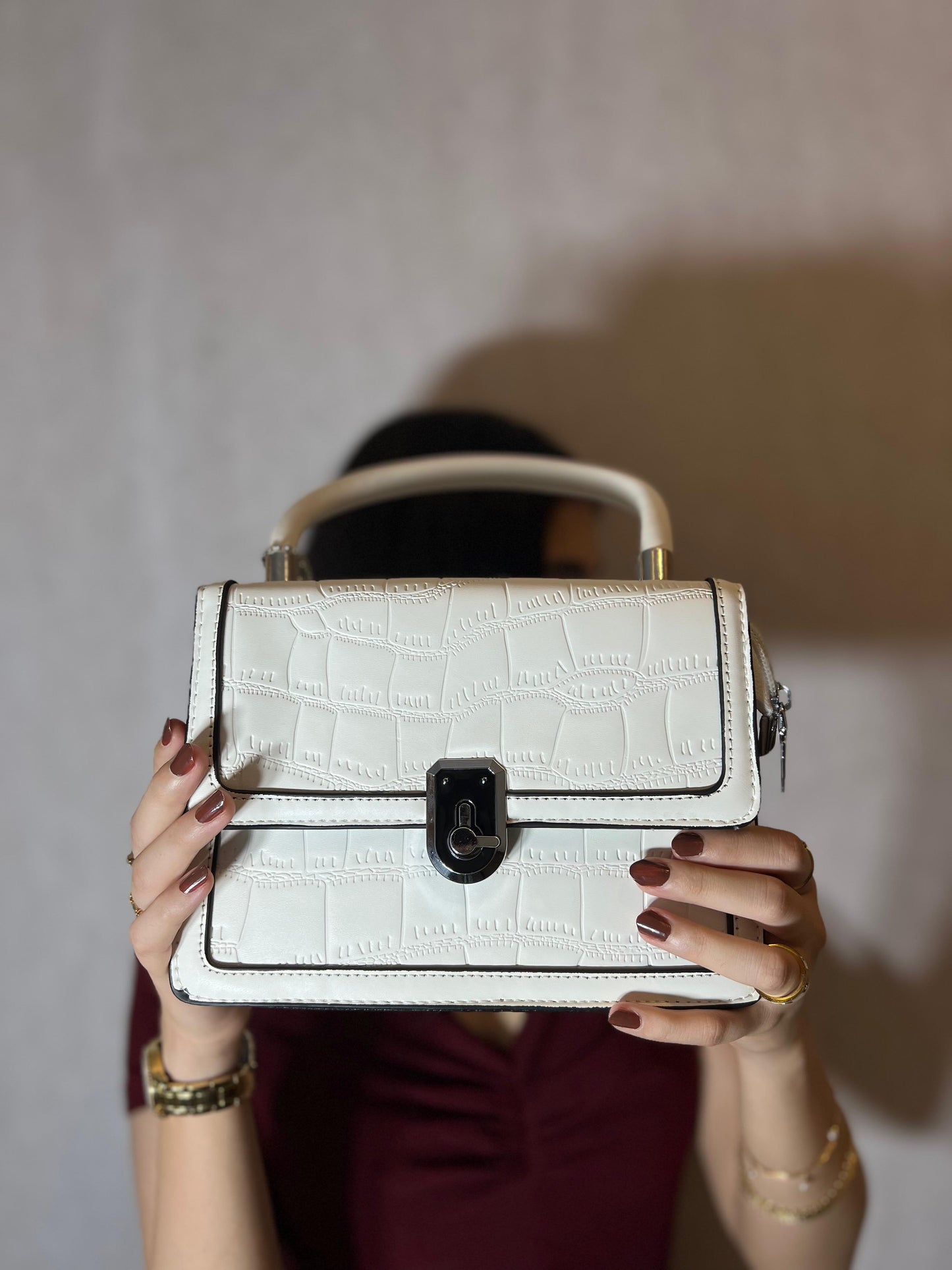 White Croc Textured Crossbody Bag