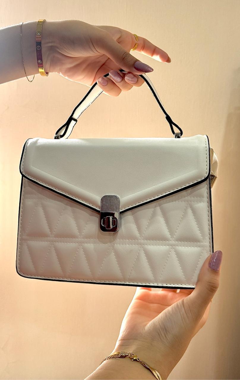 White Trilateral Pattern Crossbody Bag