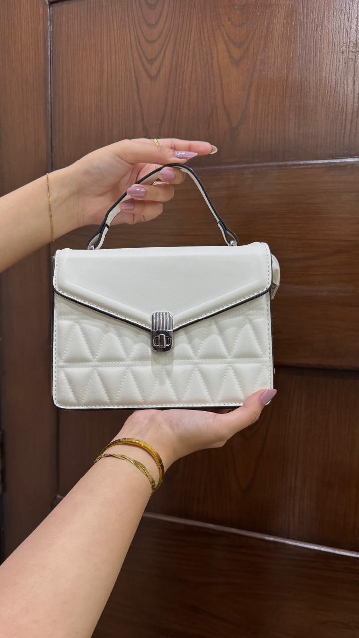 White Trilateral Pattern Crossbody Bag