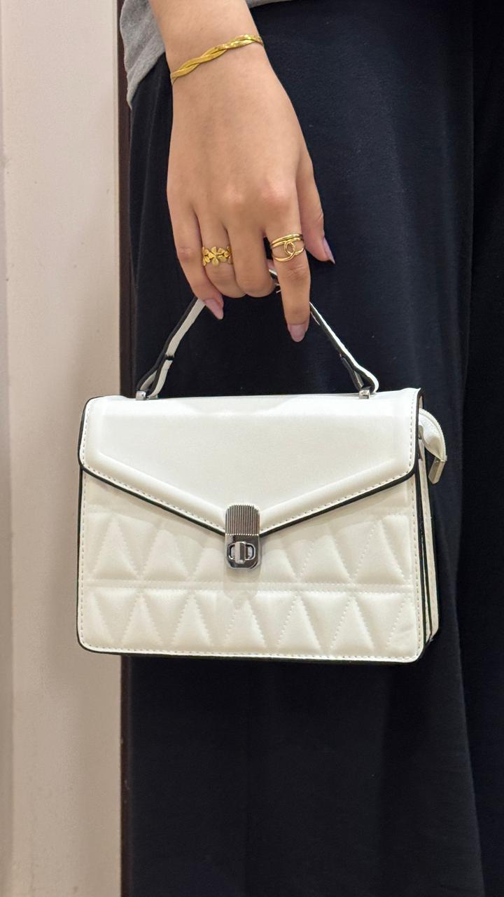 White Trilateral Pattern Crossbody Bag