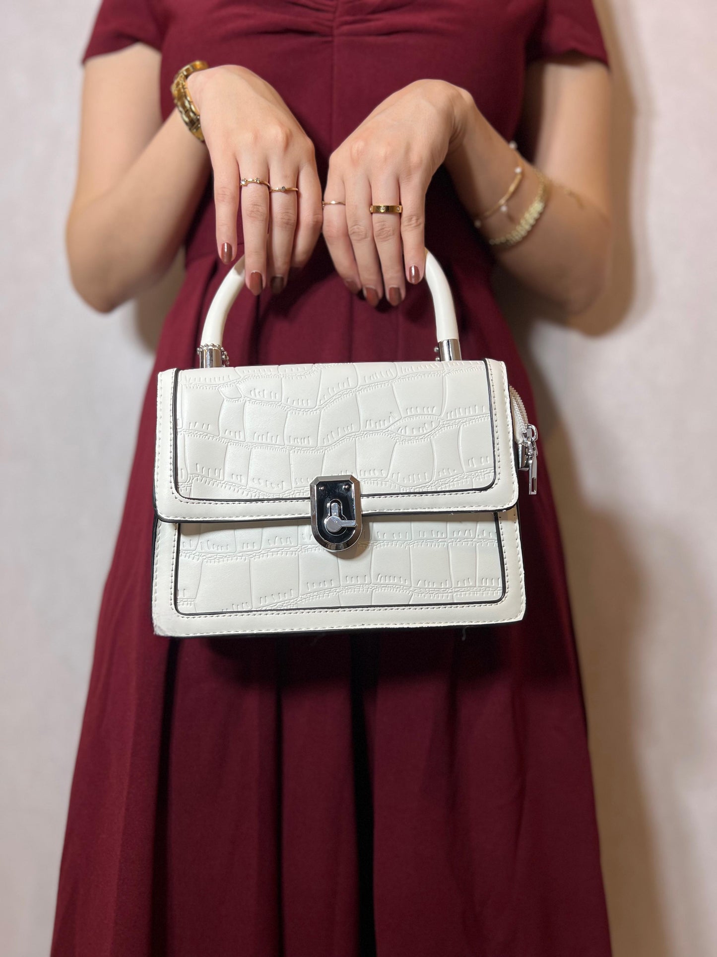 White Textured Crossbody Bag